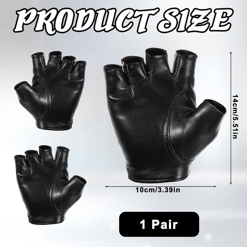 Styquenzer Black Leather Motorcycle Gloves, Gothic Fingerless Gloves Men Women, Fingerless Dancing Mittens Steampunk Retro Punk Biker Glove for Men Women Adults - Image 2